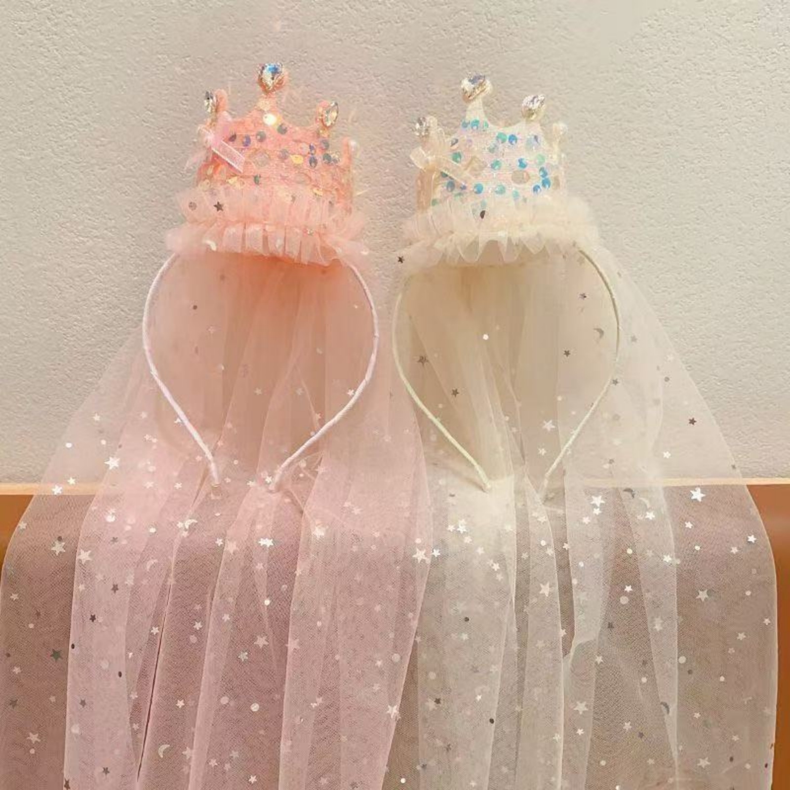 Philodendron Pink Princess - 1PC Princess Crown Veil Headbands,Sparkly Tulle